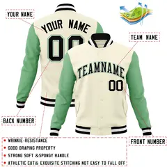 Khaki Black-White Raglan Varsity Full-Snap Letterman Jacket 4
