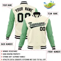 Khaki Black-White Raglan Varsity Full-Snap Letterman Jacket 4