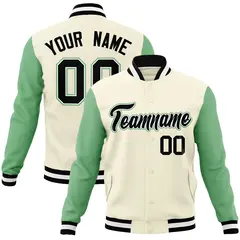 Khaki Black-White Raglan Varsity Full-Snap Letterman Jacket 1