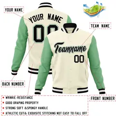 Khaki Black-White Raglan Varsity Full-Snap Letterman Jacket 4