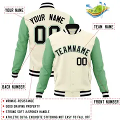 Khaki Black-White Raglan Varsity Full-Snap Letterman Jacket 4