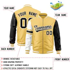 Khaki Black-White Varsity Full-Zip Raglan Stripe Letterman Bomber Jacket 2