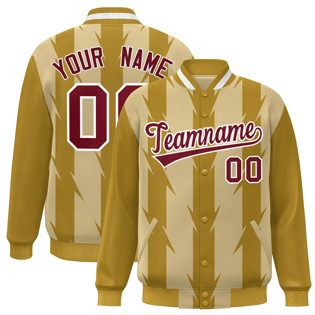 Khaki Blade Pattern Raglan Varsity Letterman Baseball Jacket