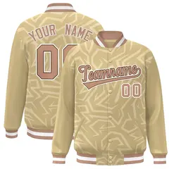 Khaki Brown-White Stripe Graffiti Pattern Varsity Full-Snap Jacket