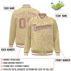 Khaki Brown-White Stripe Graffiti Pattern Varsity Full-Snap Jacket 2