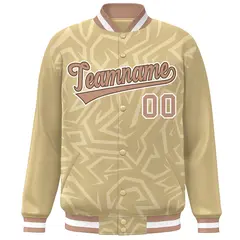 Khaki Brown-White Stripe Graffiti Pattern Varsity Full-Snap Jacket 3