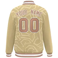 Khaki Brown-White Stripe Graffiti Pattern Varsity Full-Snap Jacket 4