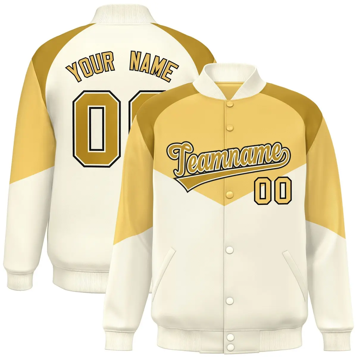 Khaki Cream Color Block Varsity Letterman Jacket
