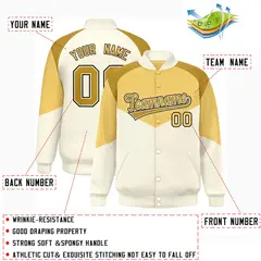 Khaki Cream Color Block Varsity Letterman Jacket 2