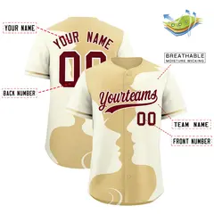 Khaki Cream Valentine's Day Couple Silhouettes Baseball Jersey 3