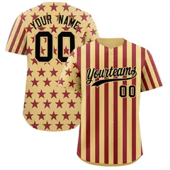 Khaki Crimson American Flag Graffiti Baseball Jersey 1