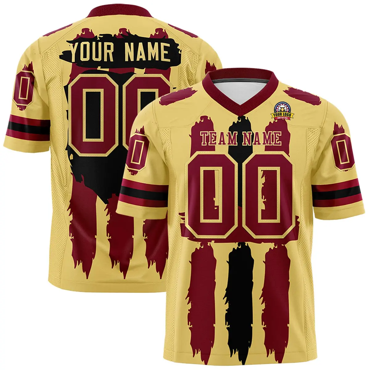 Khaki Crimson and Black Graffiti Flag Football Jersey