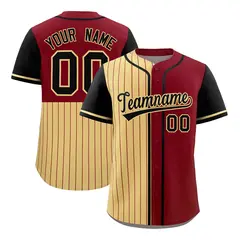 Khaki Crimson and Black Pinstripe Raglan Baseball Jersey 1