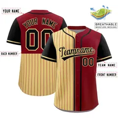 Khaki Crimson and Black Pinstripe Raglan Baseball Jersey 2