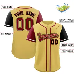 Khaki Crimson and Black Raglan Sleeves Baseball Jersey 2