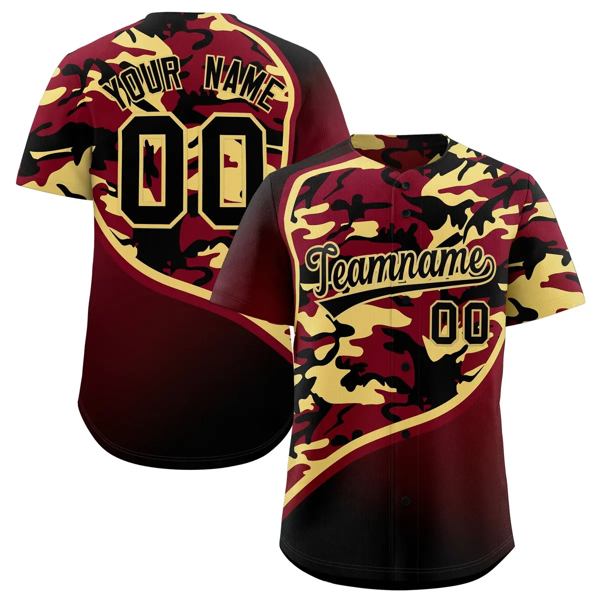 Khaki Crimson Black Camo Gradient Fashion Baseball Jersey