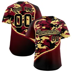 Khaki Crimson Black Camo Gradient Fashion Baseball Jersey