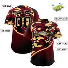 Khaki Crimson Black Camo Gradient Fashion Baseball Jersey 2
