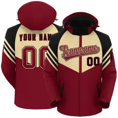 Khaki Crimson-Black Color Block Hooded Waterproof Jacket