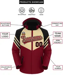 Khaki Crimson-Black Color Block Hooded Waterproof Jacket 2