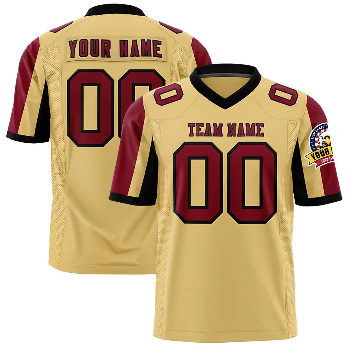 Khaki Crimson-Black Color Block Raglan Sleeves Football Jersey