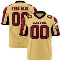 Khaki Crimson-Black Color Block Raglan Sleeves Football Jersey 1