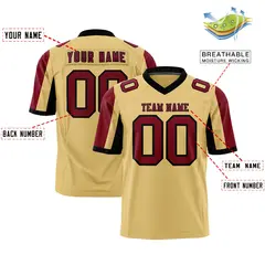 Khaki Crimson-Black Color Block Raglan Sleeves Football Jersey 2