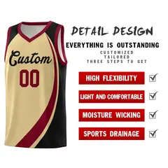 Khaki Crimson-Black Color Block Sports Basketball Jersey 4