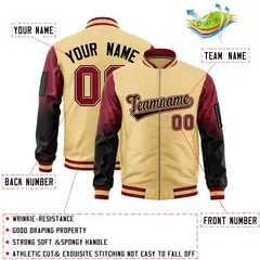 Khaki Crimson-Black Gradient Full-Zip Letterman Bomber Jacket 2