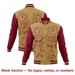 Khaki Crimson Black Halloween Bats Pumpkins Ghost Letterman Jacket 7