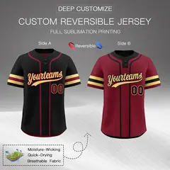 Khaki Crimson Black Reversible Two-Button Baseball Jersey 2