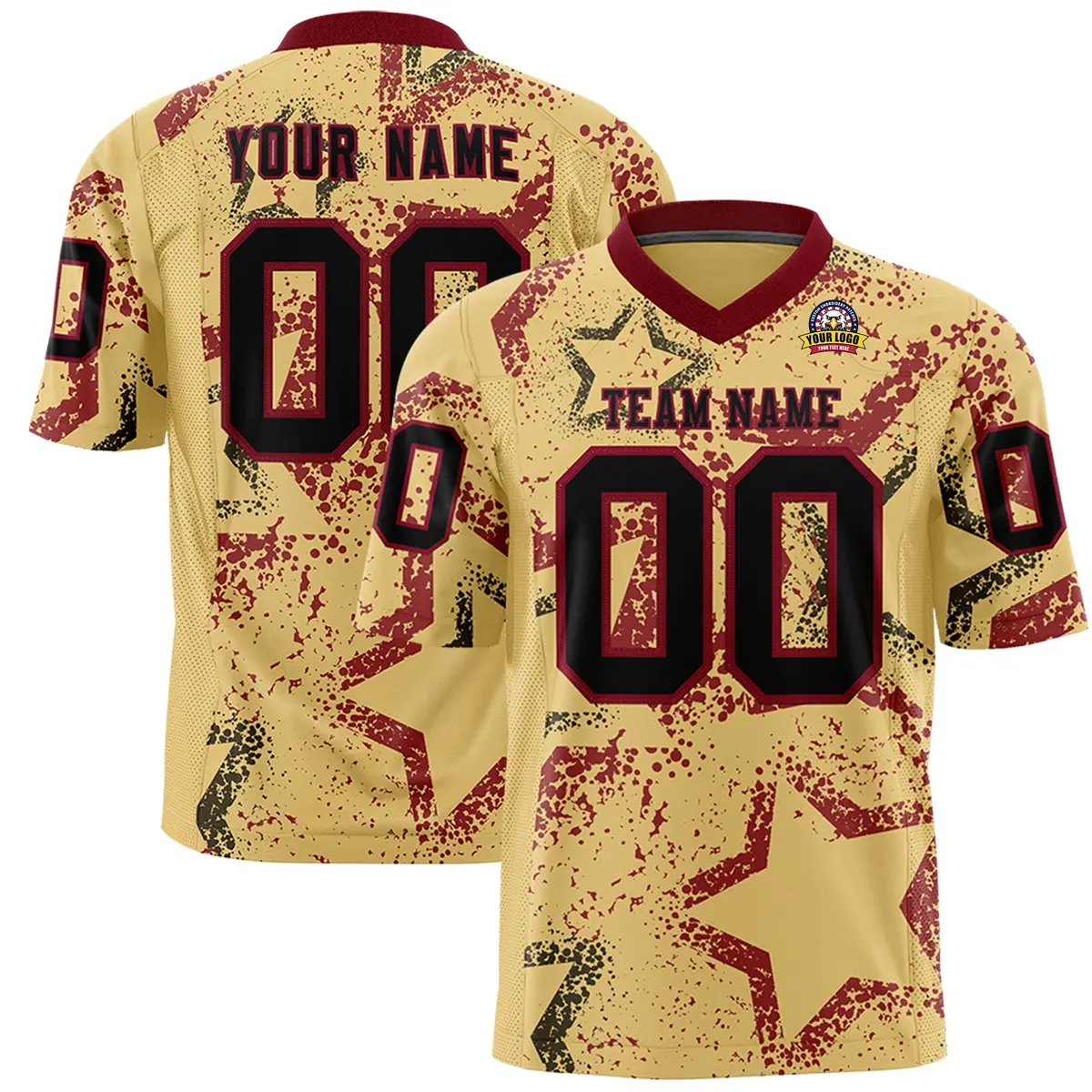 Khaki Crimson Black Star Graffiti Authentic Football Jersey
