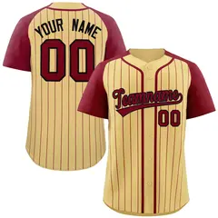 Khaki Crimson-Black Stripe Raglan Sleeves Baseball Jersey