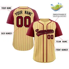 Khaki Crimson-Black Stripe Raglan Sleeves Baseball Jersey 2