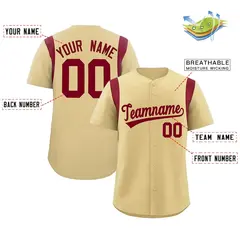 Khaki Crimson Classic Full Button Baseball Jersey 2