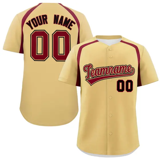 Khaki Crimson Color Block Authentic Baseball Jersey