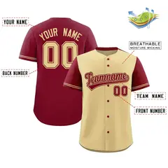 Khaki Crimson Color Block Raglan Sleeves Baseball Jersey 2