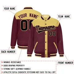 Khaki Crimson Color Block Varsity Bomber Baseball Jacket 2
