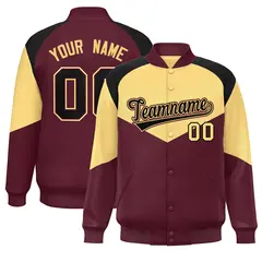 Khaki Crimson Color Block Varsity Letterman Jacket 1