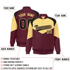 Khaki Crimson Color Block Varsity Letterman Jacket 2