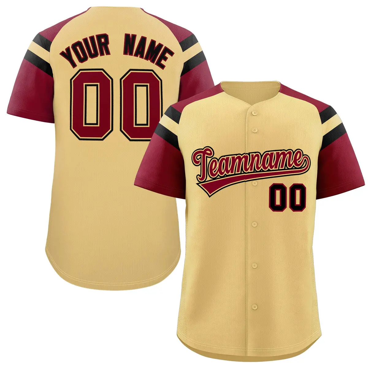 Khaki Crimson Contrast Raglan Sleeves Baseball Jersey