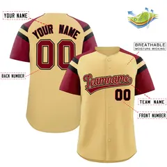 Khaki Crimson Contrast Raglan Sleeves Baseball Jersey 2