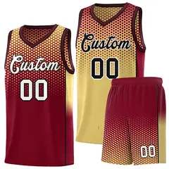 Khaki Crimson Dot Pattern Reversible Side Gradient Basketball Jersey Kits