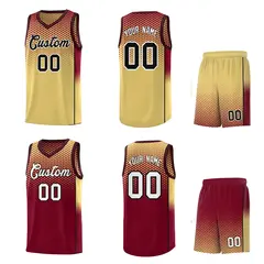 Khaki Crimson Dot Pattern Reversible Side Gradient Basketball Jersey Kits 2