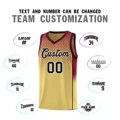 Khaki Crimson Dot Pattern Reversible Side Gradient Basketball Jersey Kits 4
