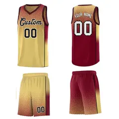 Khaki Crimson Dot Pattern Reversible Side Gradient Basketball Jersey Kits 5