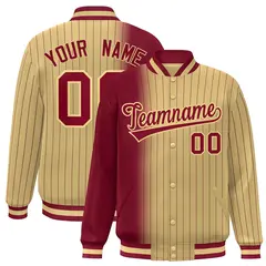 Khaki Crimson Gradient Pinstripe Varsity Full-Snap Letterman Jacket 1