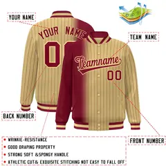 Khaki Crimson Gradient Pinstripe Varsity Full-Snap Letterman Jacket 2