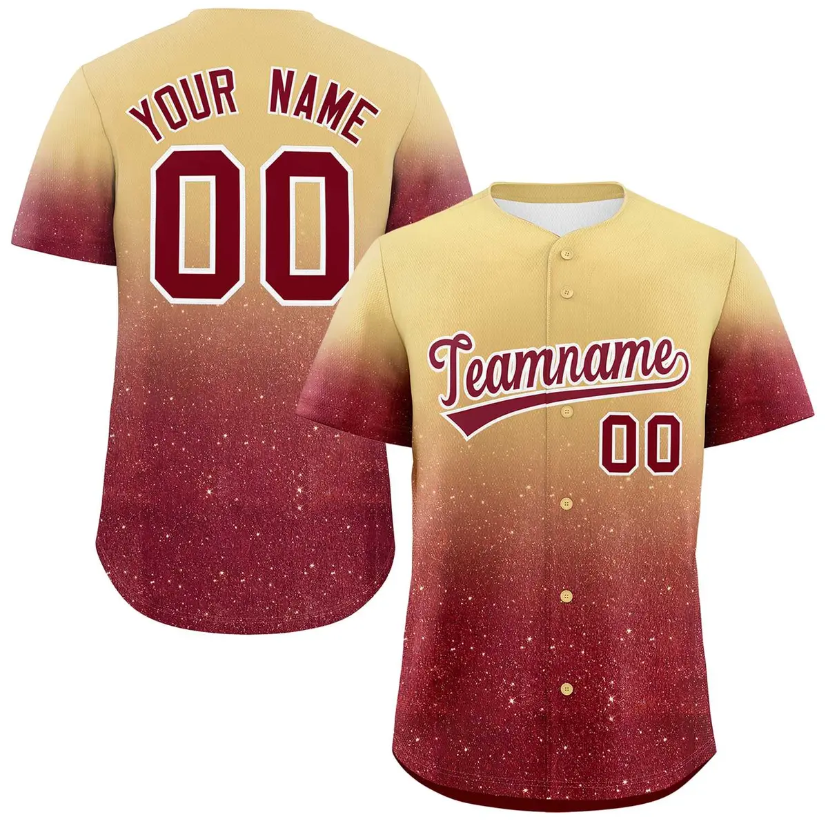 Khaki Crimson Gradient Sparkle-Effect Baseball Jersey