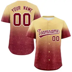 Khaki Crimson Gradient Sparkle-Effect Baseball Jersey